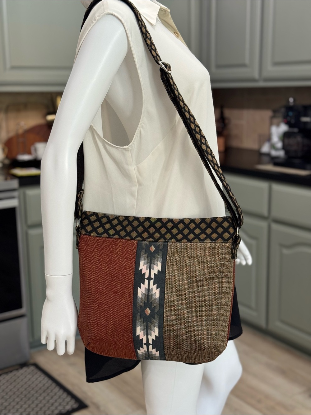 Handmade Crossbody Bag Fall Southwestern Patchwork Adjustable Strap